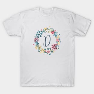 Floral Monogram D Colorful Full Blooms T-Shirt